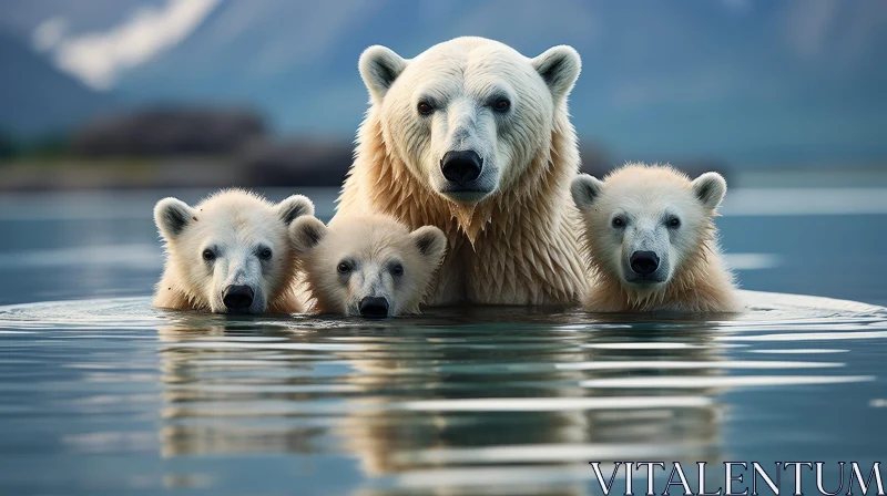 AI ART Arctic Wildlife: Stunning Polar Bear Family Swimming Scene