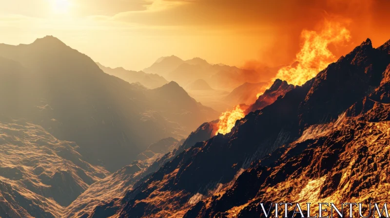 Awe-Inspiring Volcanic Eruption on Rocky Celestial Body AI Image