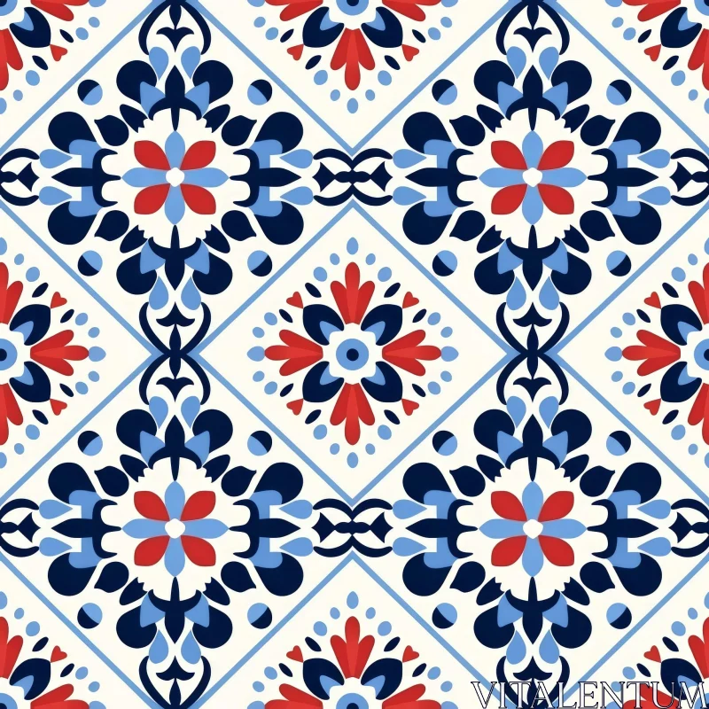 Blue and White Portuguese Floral Tile Pattern AI Image