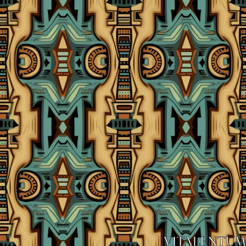 Brown Teal Yellow Geometric Pattern AI Image