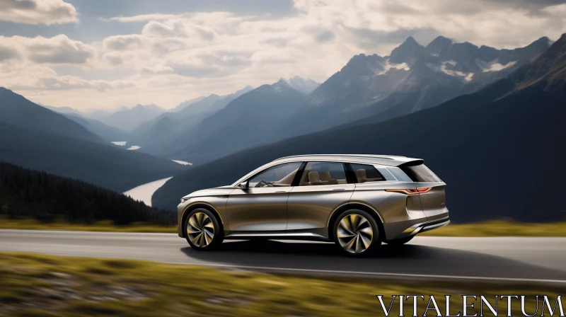 Captivating Volkswagen Etron Concept SUV Driving Down a Mountain Road AI Image