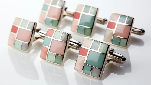 Elegant Silver Cufflinks with Enamel Mosaic Design
