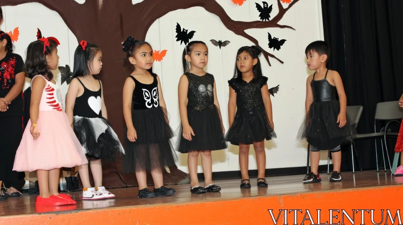 Enchanting Scene: Five Little Girls on Stage AI Image