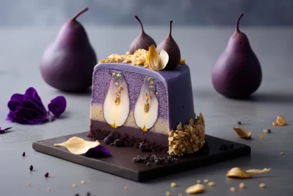 Exquisite Purple Pear Dessert with Layered Textures and Shapes