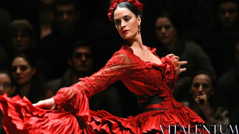Graceful Flamenco Dance | Captivating Red Dress | Passionate Performance AI Image
