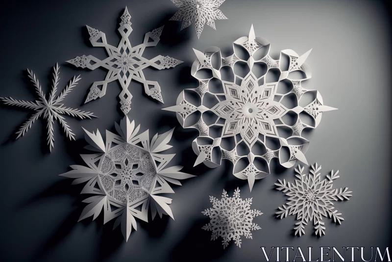 Intricate Paper Snowflakes on Gray Background | Daz3D Style AI Image