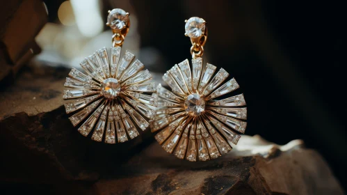 Luxurious Diamond Flower Earrings on Dark Stone Background