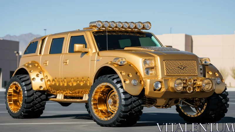 Meticulously Detailed Golden SUV with Bold and Bright Colors AI Image
