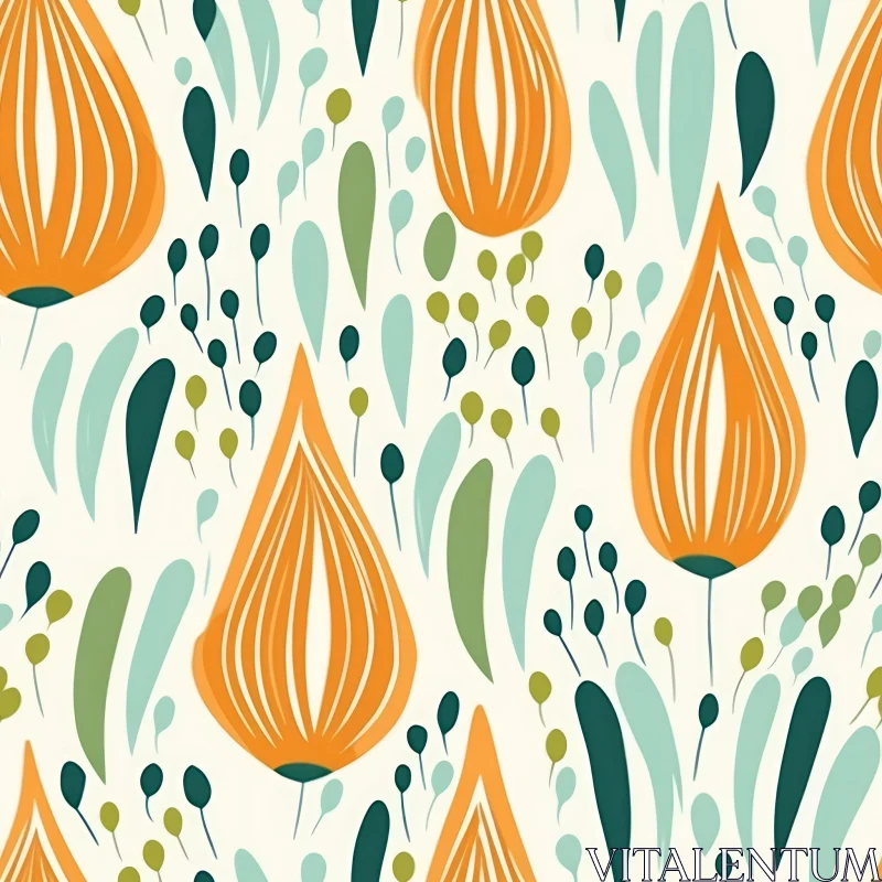 AI ART Orange Tulip Floral Seamless Pattern