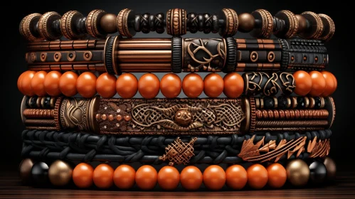 Stack of Five Unique Bracelets on Wooden Surface