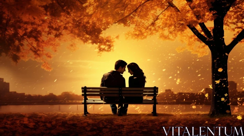 Tranquil Autumn Park Landscape with Romantic Couple AI Image