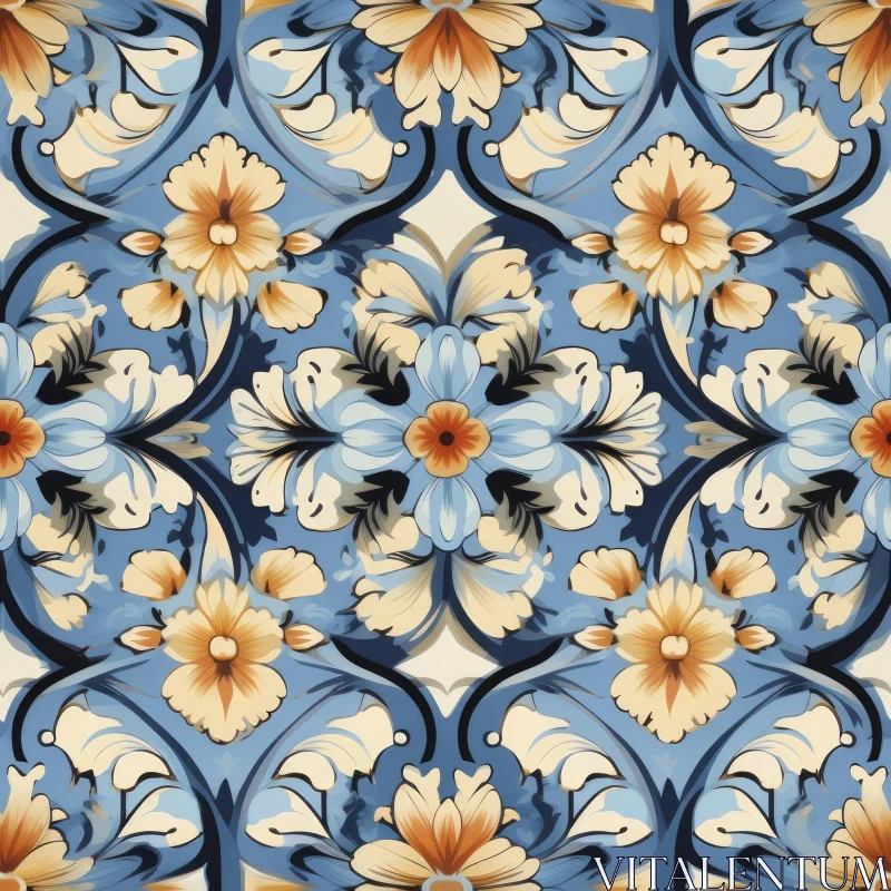 Vintage Blue & White Floral Pattern AI Image