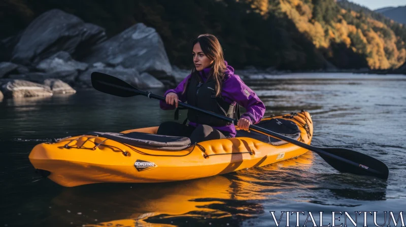 Woman Kayaking in Nature AI Image