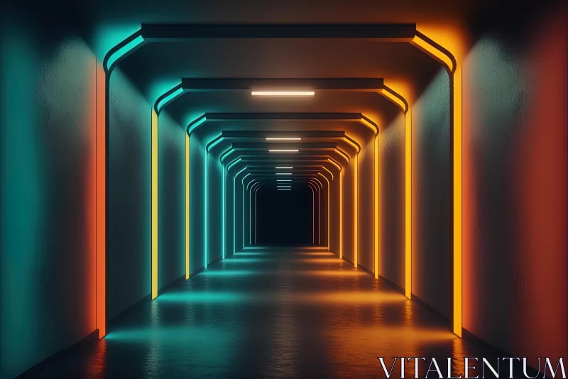 Captivating 3D Rendering of an Electric Neon Lit Tunnel AI Image