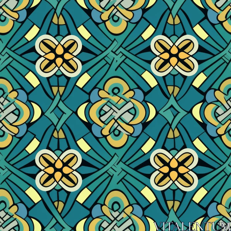 Celtic Knots and Flowers Pattern on Teal Background AI Image