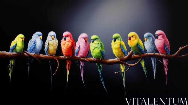Colorful Parrots Painting on Branch AI Image