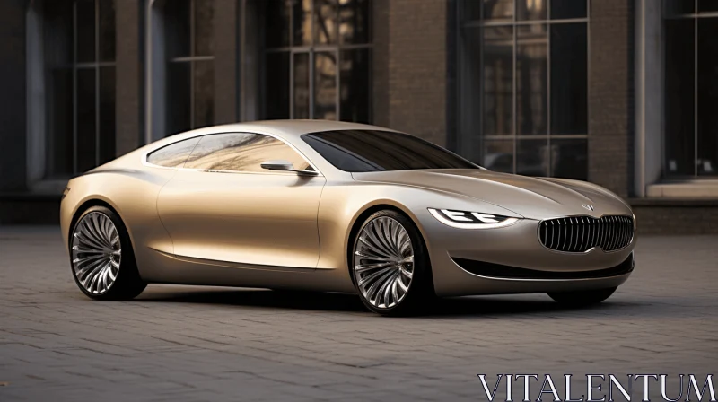 Elegant BMW Concept Car on Brick Pavement | Light Gold and Dark Beige AI Image