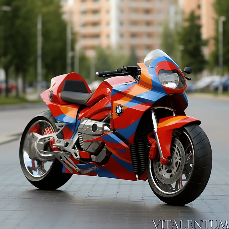 Intricate Paint and Graphics on a Vibrant Motorcycle AI Image