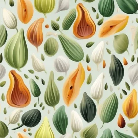 Pear and Leaf Seamless Pattern - Blue-Green Background