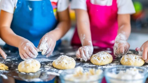 Playful Moments: Children Making Dough in the Kitchen