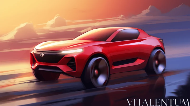 Red SUV Illustration: Classic American Car Design | Hyundai Suzuka Crossover AI Image