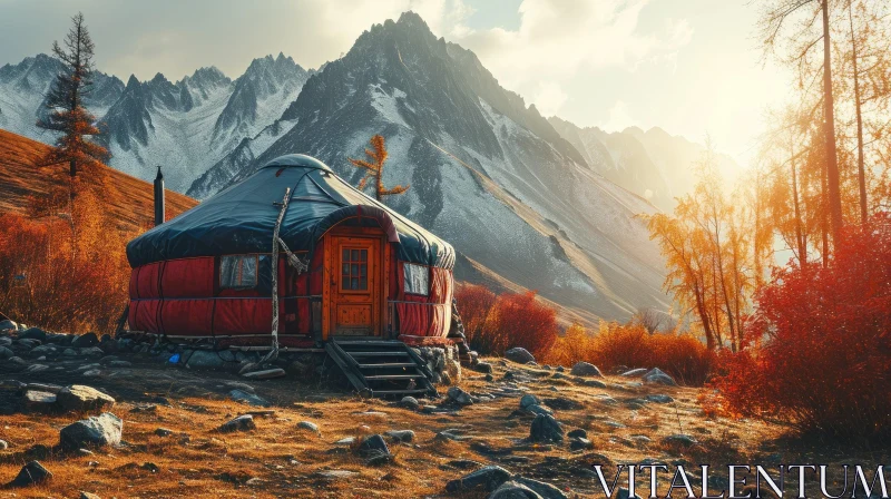 Scenic Yurt in the Majestic Mountains - A Captivating Nature Scene AI Image