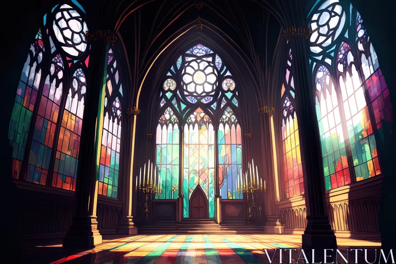Stained Glass Panels in Gothic Architecture | Vibrant Stage Backdrops AI Image