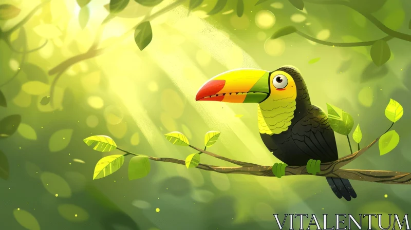 Toucan Cartoon Illustration in Lush Green Jungle AI Image