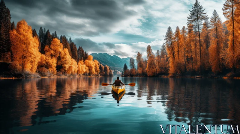 Tranquil Lake Landscape in Autumn AI Image