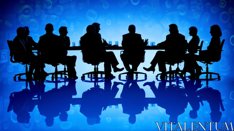 Business Meeting Silhouette | Group Discussion in Blue Light AI Image