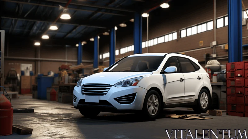 Captivating White Car Parked in a Garage - Exquisite Hyperrealism AI Image