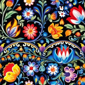 Colorful Floral Pattern on Black Background