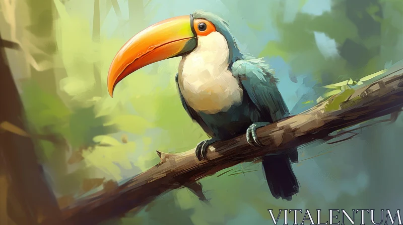 AI ART Colorful Toucan on Branch - Digital Painting