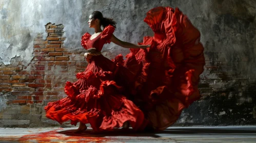 Elegant Flamenco Dance: Graceful Woman in Red Dress