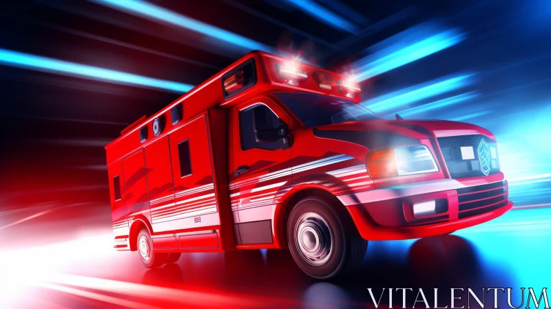 AI ART Red Ambulance Emergency Response - Urgent Transport Scene