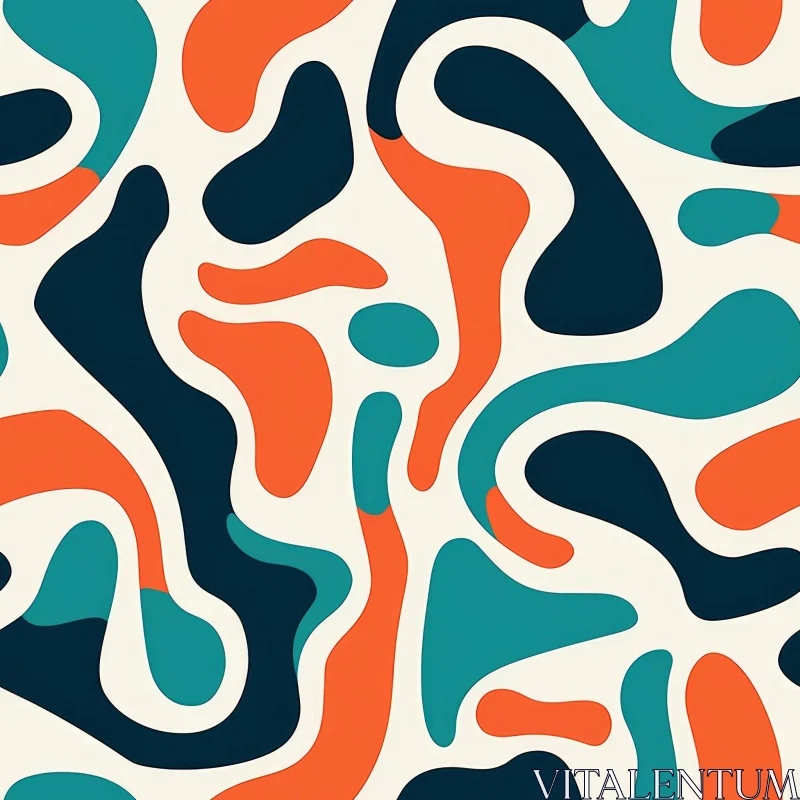 Retro Organic Shapes Seamless Pattern in Orange, Blue, Teal AI Image