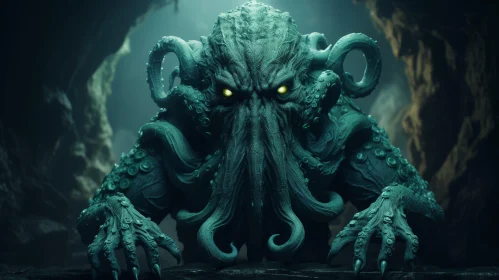 Sinister Octopus Creature in Underwater Fantasy Scene
