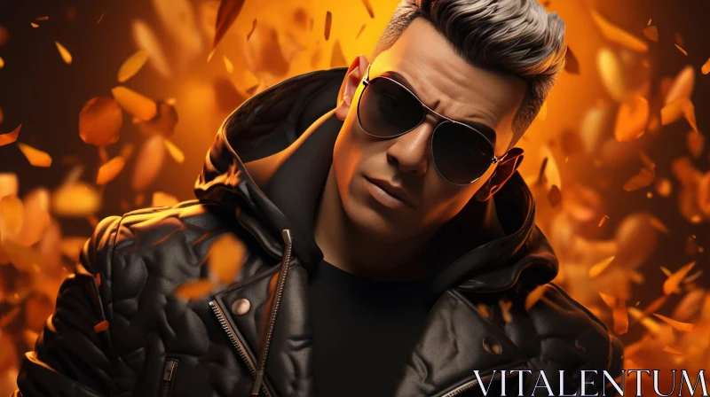 Stylish Young Man in Sunglasses and Leather Jacket AI Image