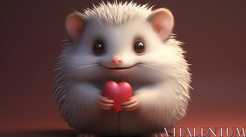 AI ART Adorable Cartoon Hedgehog Holding Heart - Perfect for Valentine's Day