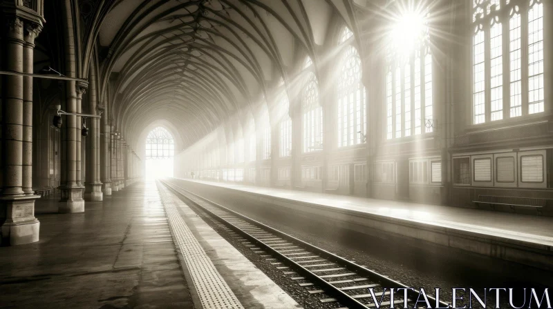 Captivating Architecture: A Long Vaulted Hallway with Large Windows AI Image
