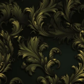 Golden Leaves Seamless Pattern on Dark Green Background