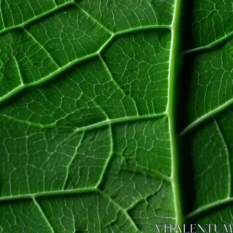 Green Leaf Close-up with Veins and Serrated Edge AI Image
