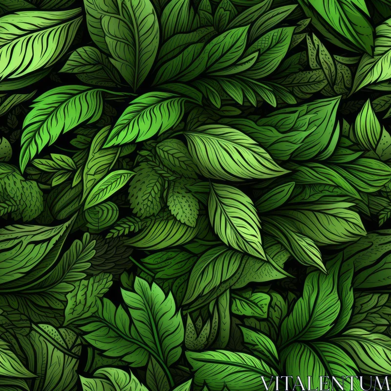 AI ART Hand-Drawn Green Leaves Seamless Pattern