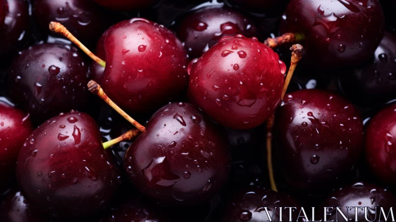 Juicy Ripe Cherries with Water Drops Close-Up AI Image