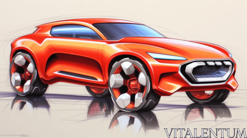 AI ART Orange SUV Sketch | Avant-Garde Design | Magali Villeneuve