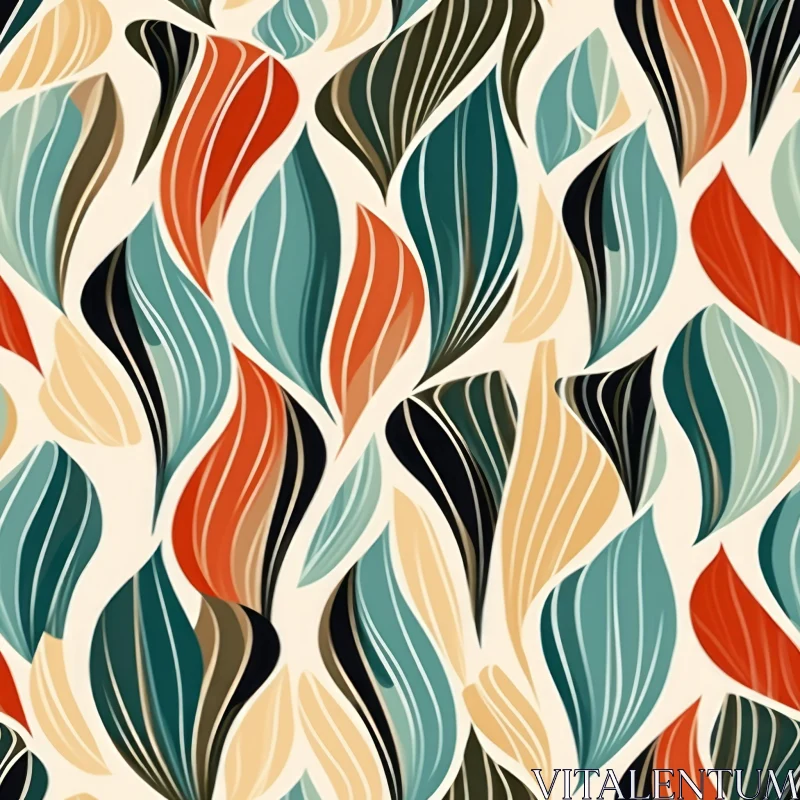 Retro Abstract Leaves Seamless Pattern AI Image