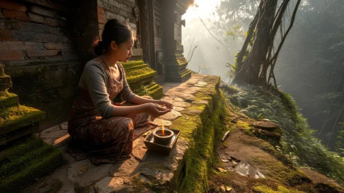 Traditional Balinese Woman Praying at Temple | Peaceful Serenity