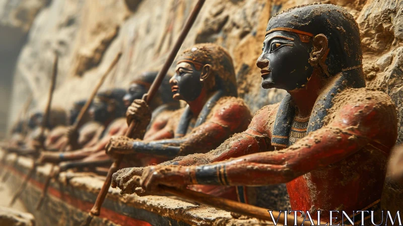 AI ART Ancient Egyptian Wood Statues in Disrepair - Bright Colors