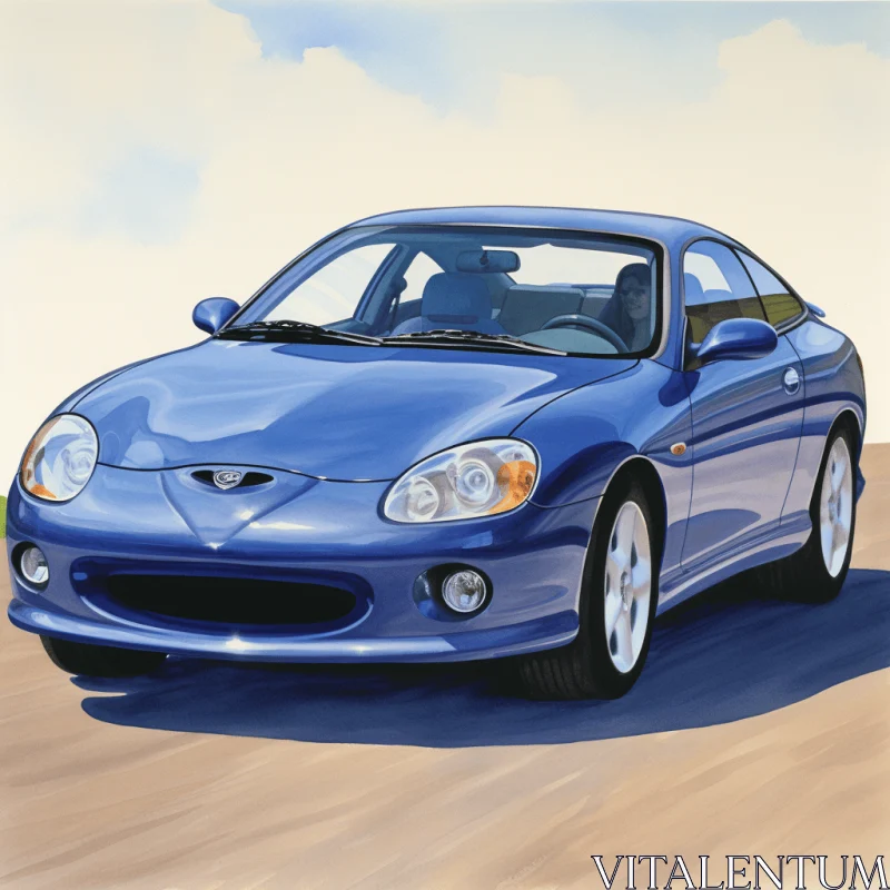 Blue Sports Car on Road - Realistic Portrait Drawings AI Image