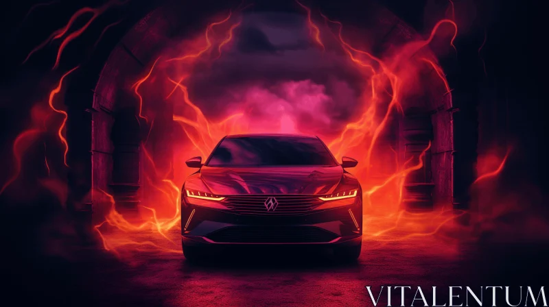 Captivating Image: Volkswagen Etron in Flames | Retrowave Style AI Image